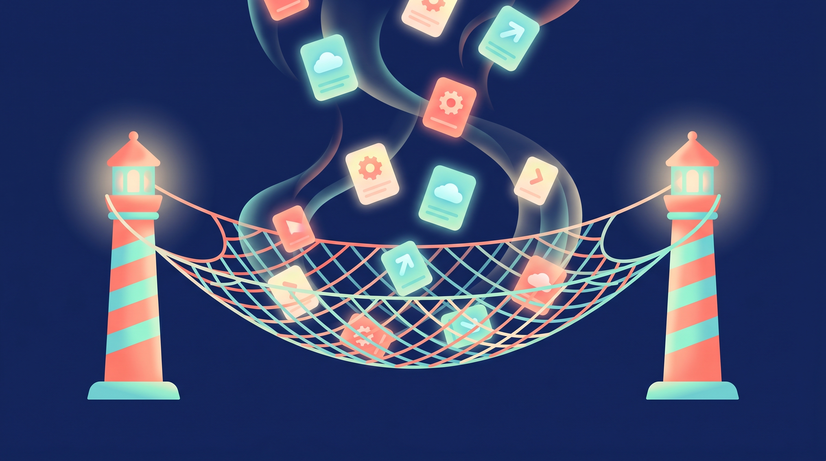 A safety net between two lighthouses catching apps