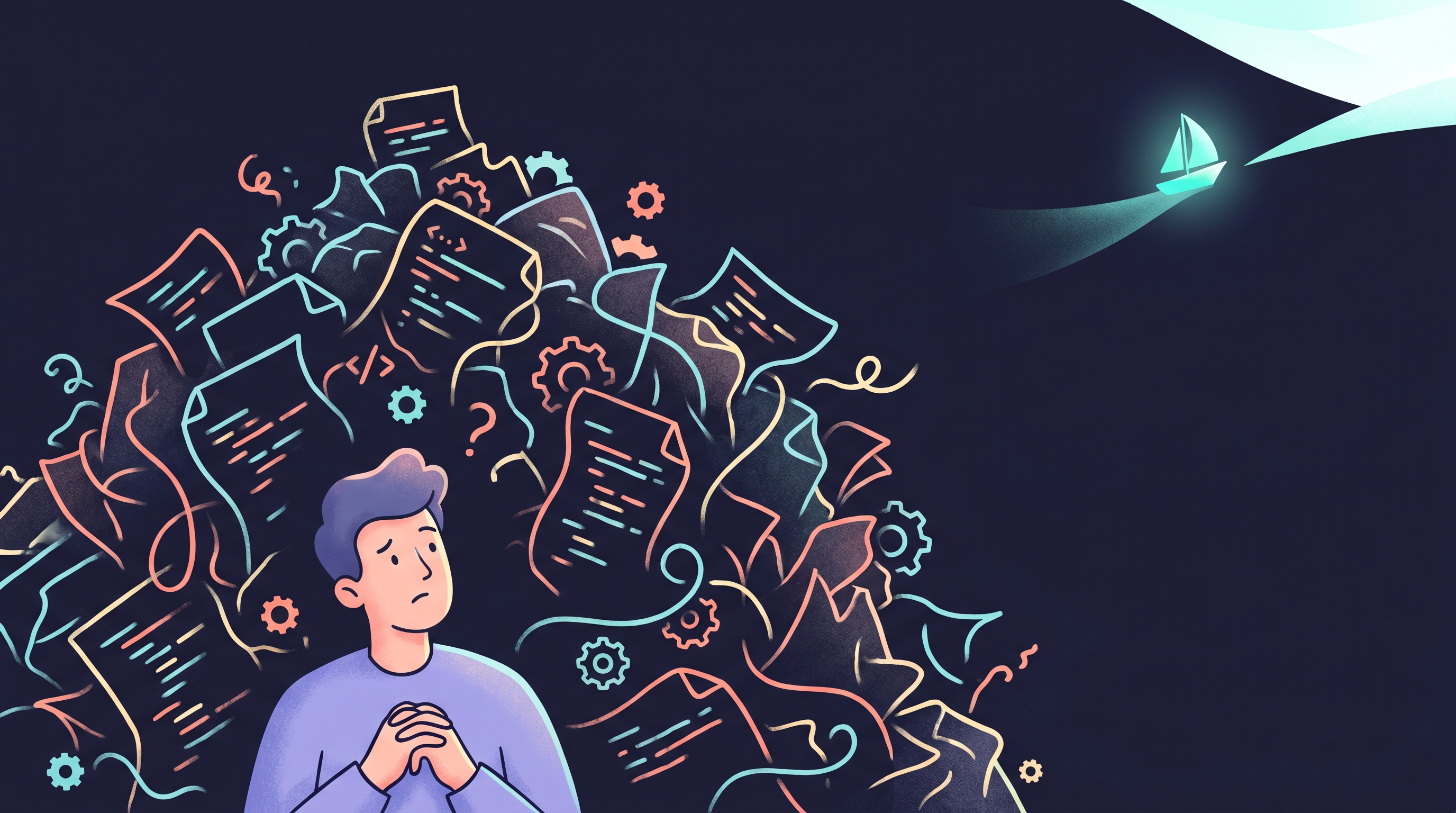 A developer overwhelmed by configuration